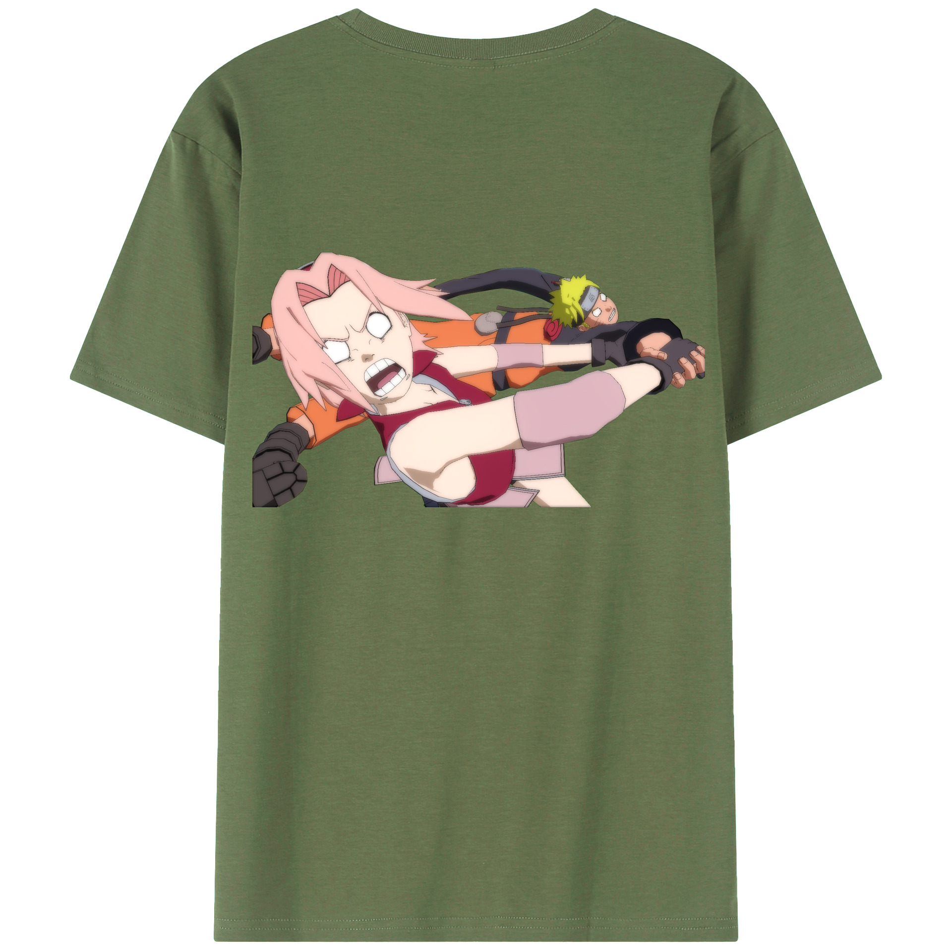 （画像用） NARUTO -ナルト- 春野サクラ Haruno Sakura 綿100％ メンズ半袖Tシャツ（バックプリント） 通気性